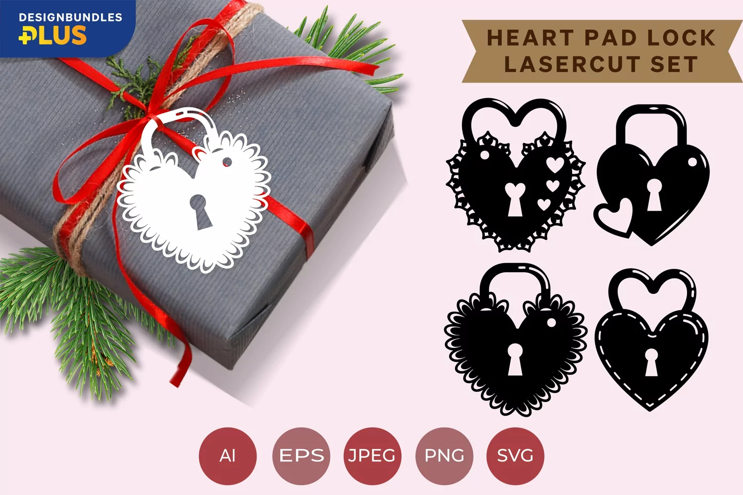 Heart Shaped Padlock with Decorative Lace SVG Gift Tag Set product image 1