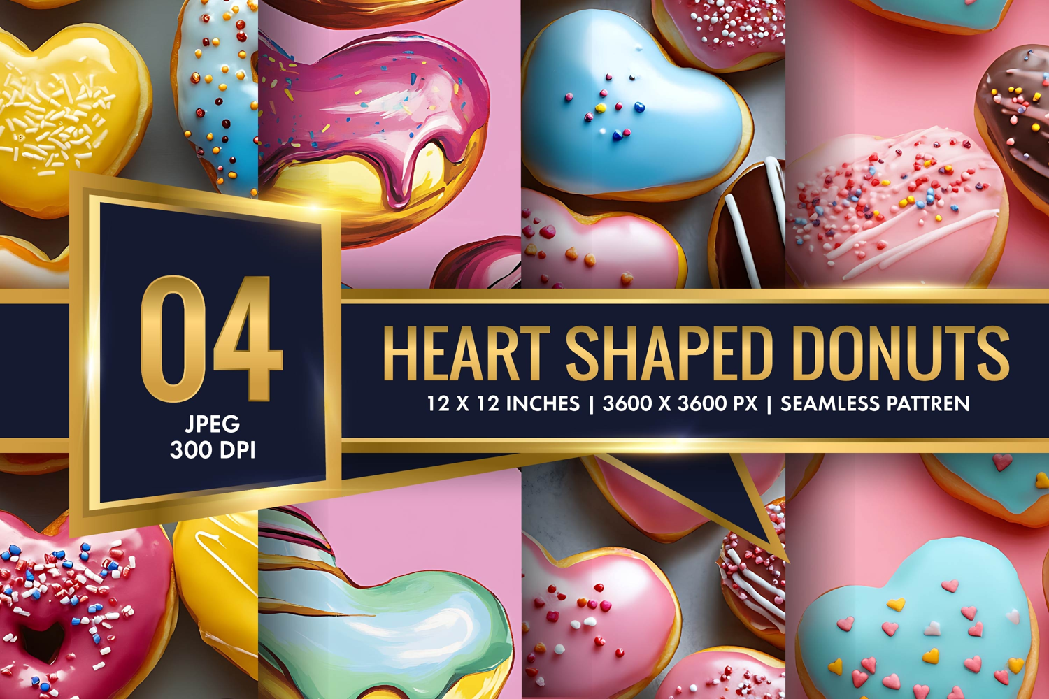 Heart Shaped Colorful Donuts Digital Paper product image 1