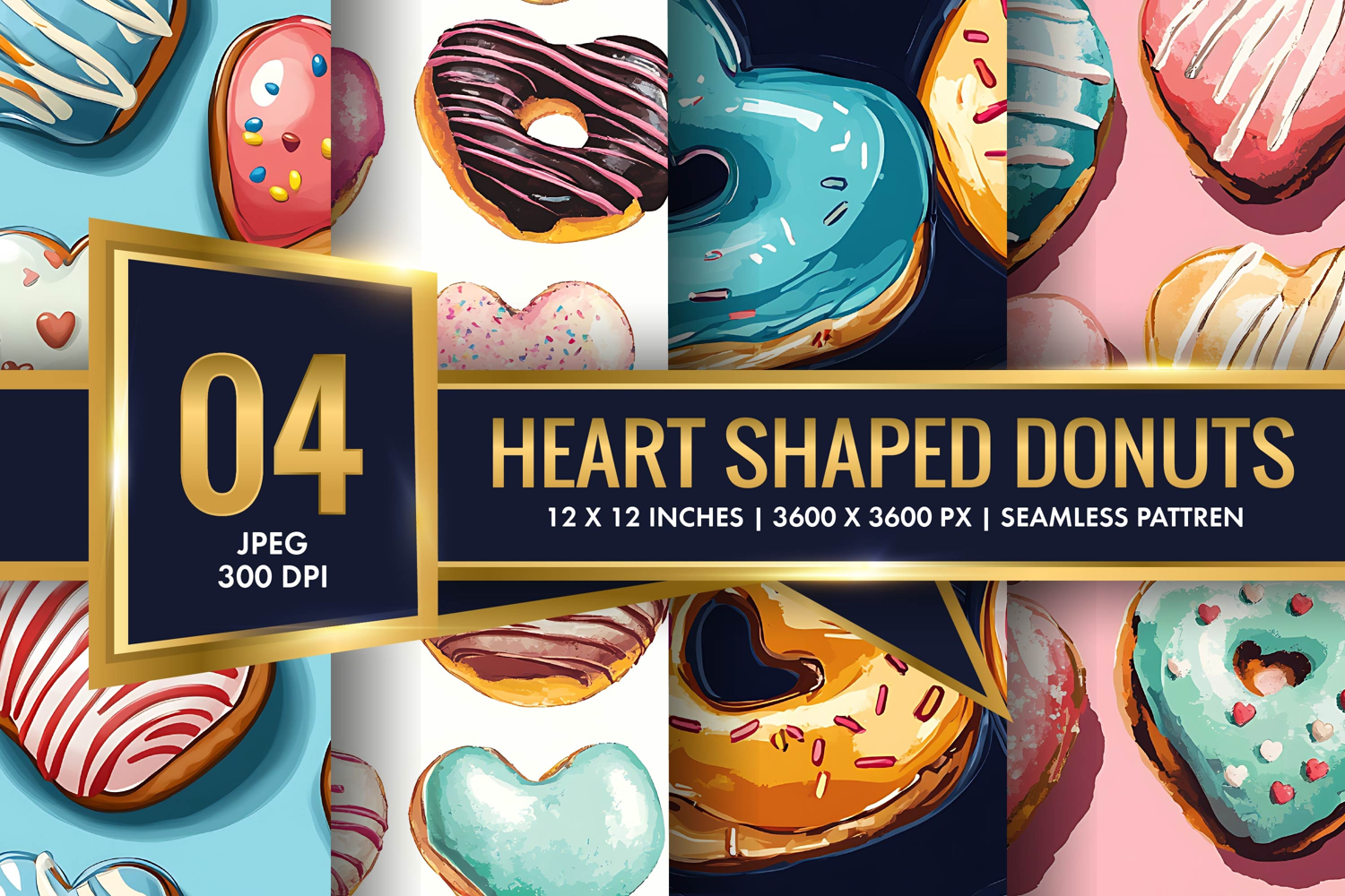 Heart Shaped Colorful Donuts Digital Paper product image 1