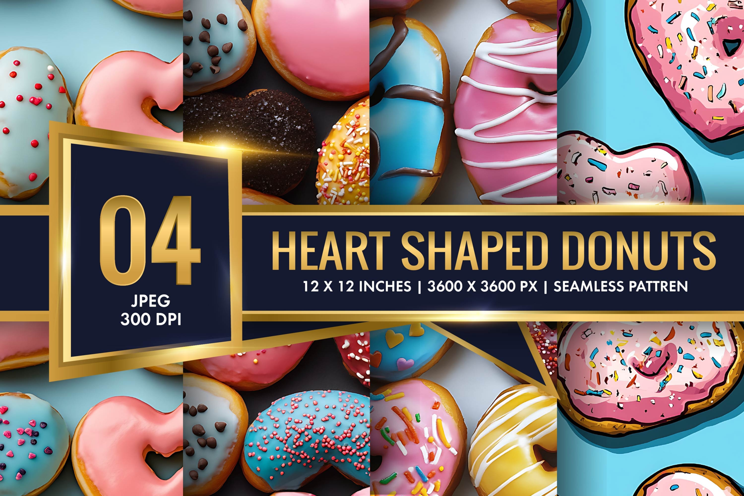 Heart Shaped Colorful Donuts Digital Paper product image 1