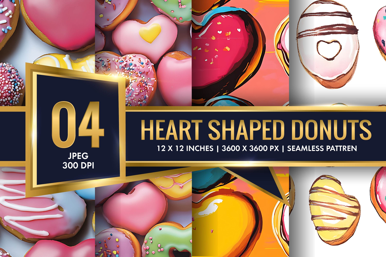 Heart Shaped Colorful Donuts Digital Paper product image 1