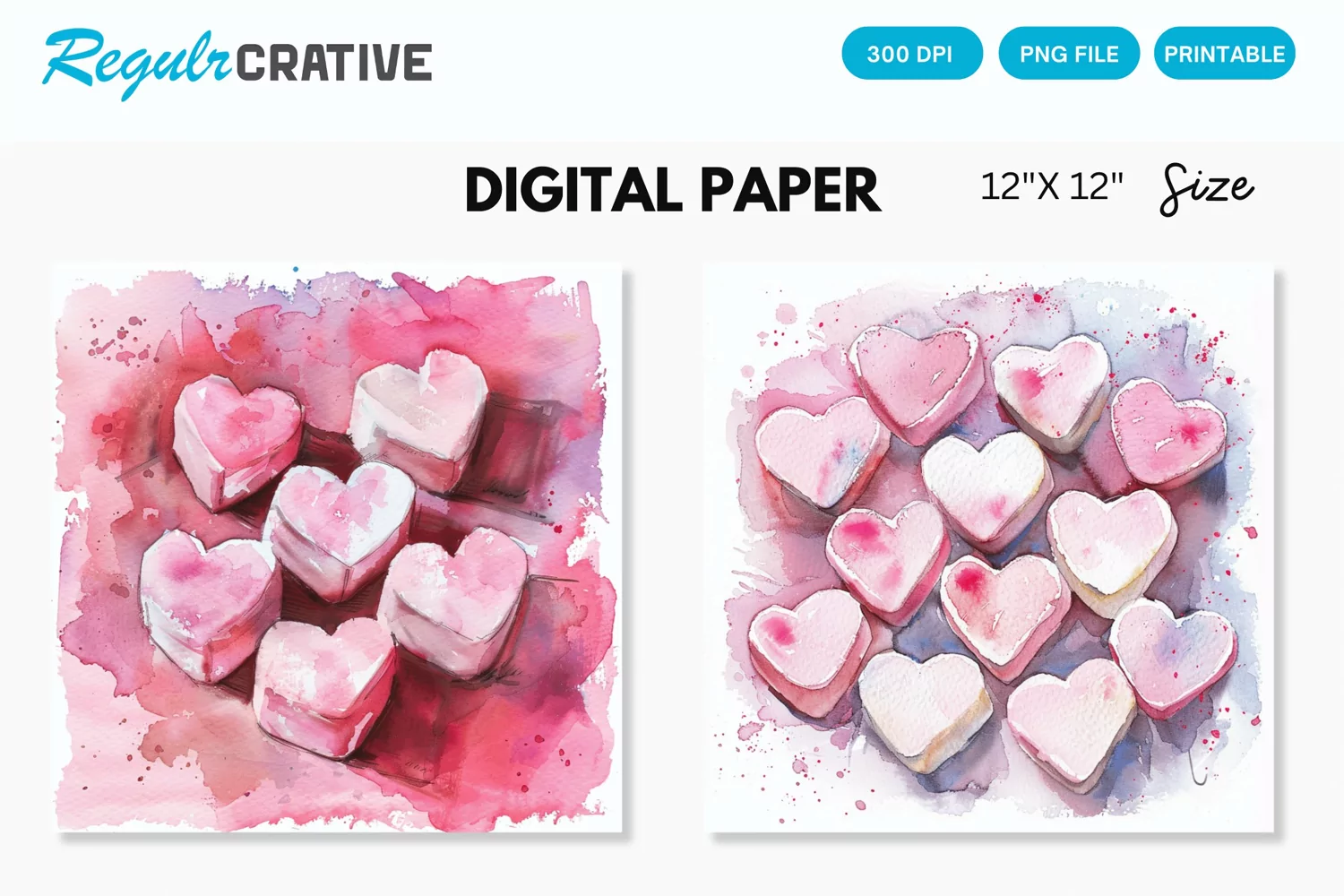 Watercolor Heart shaped Marshmallows Digital Paper product image 1
