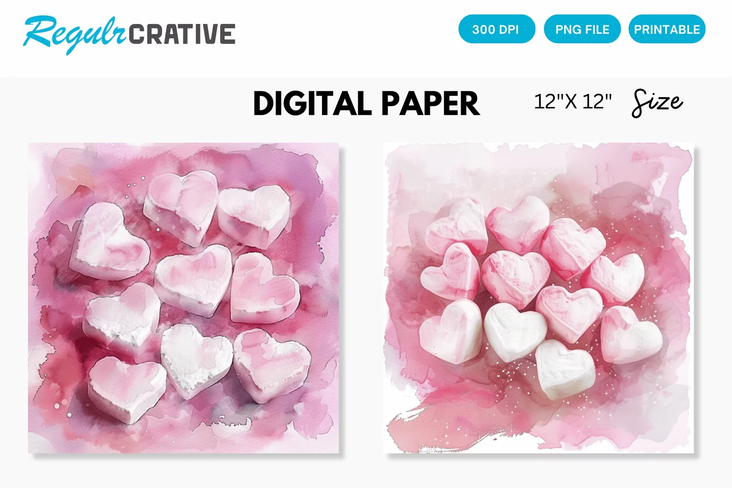 Watercolor Heart shaped Marshmallows Digital Paper product image 1