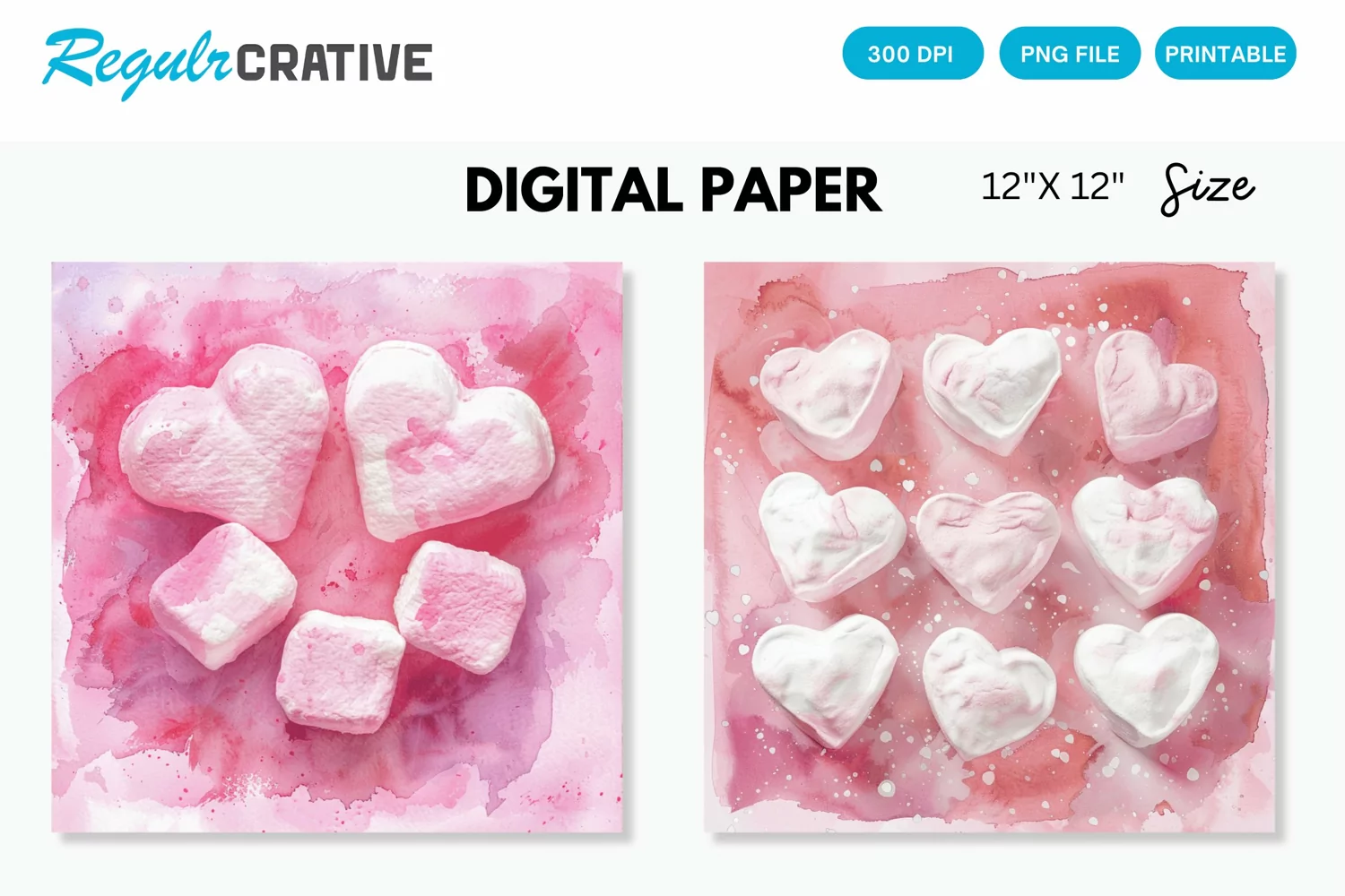 Watercolor Heart shaped Marshmallows Digital Paper product image 1