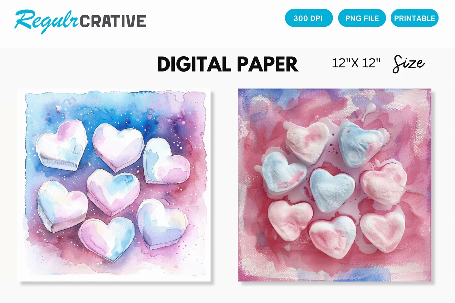 Watercolor Heart shaped Marshmallows Digital Paper product image 1
