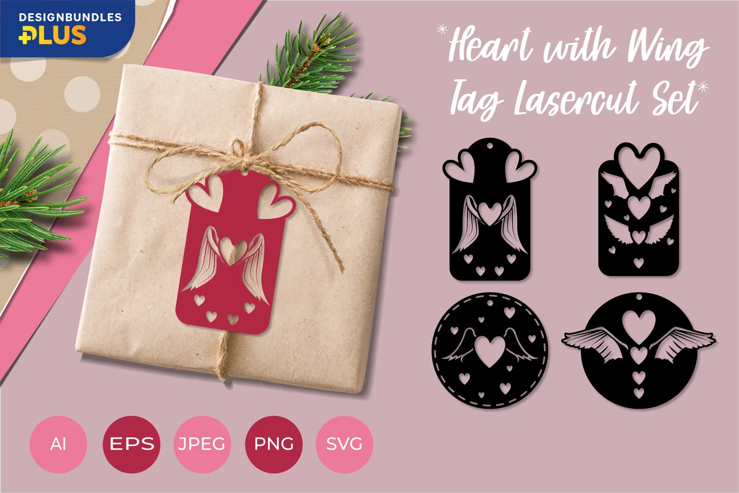 Cute Winged Hearts in Various Shapes Lasercut Gift Tag Set product image 1
