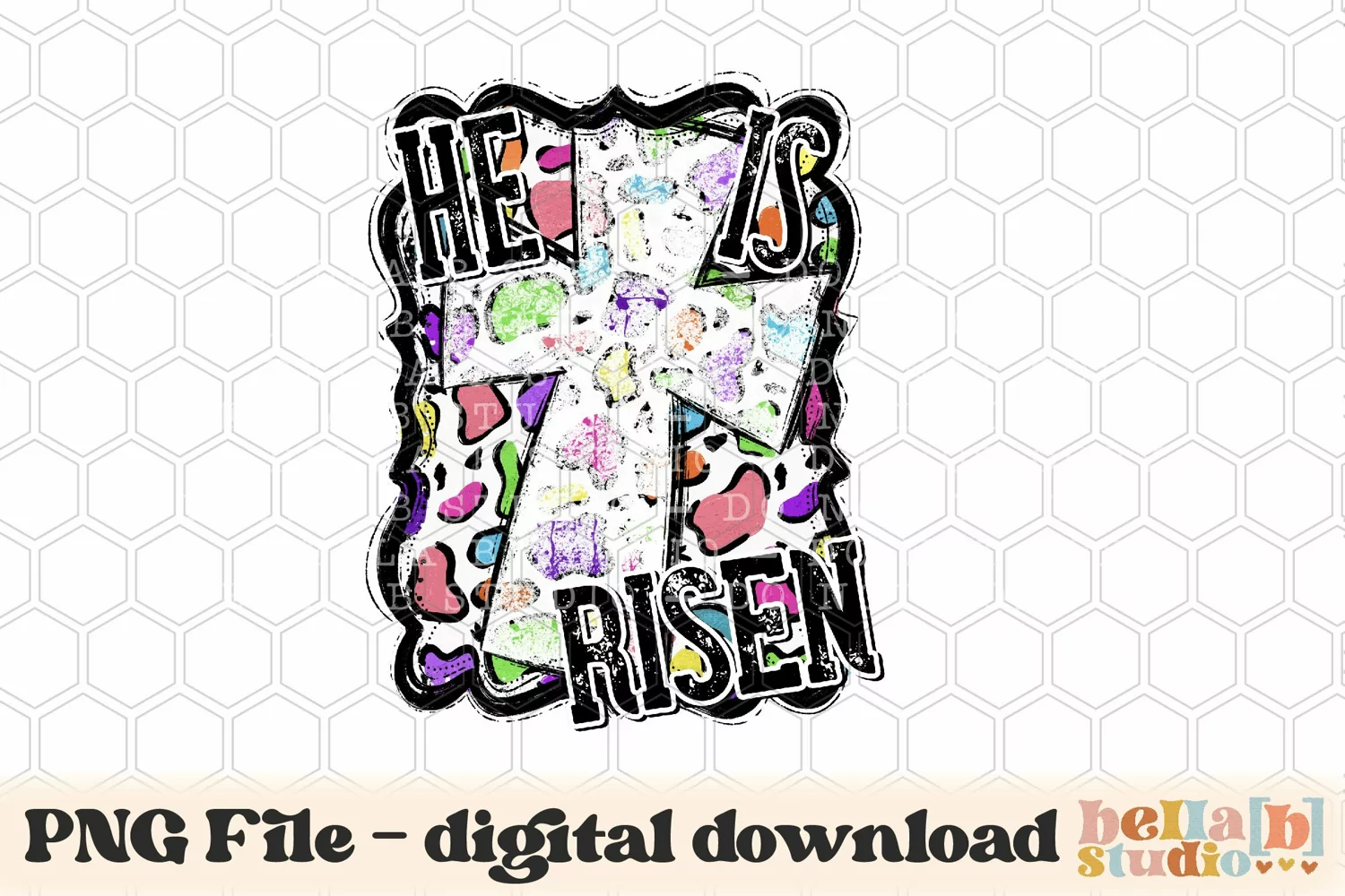 He Is Risen PNG Design, Colorful Leopard Cross product image 1