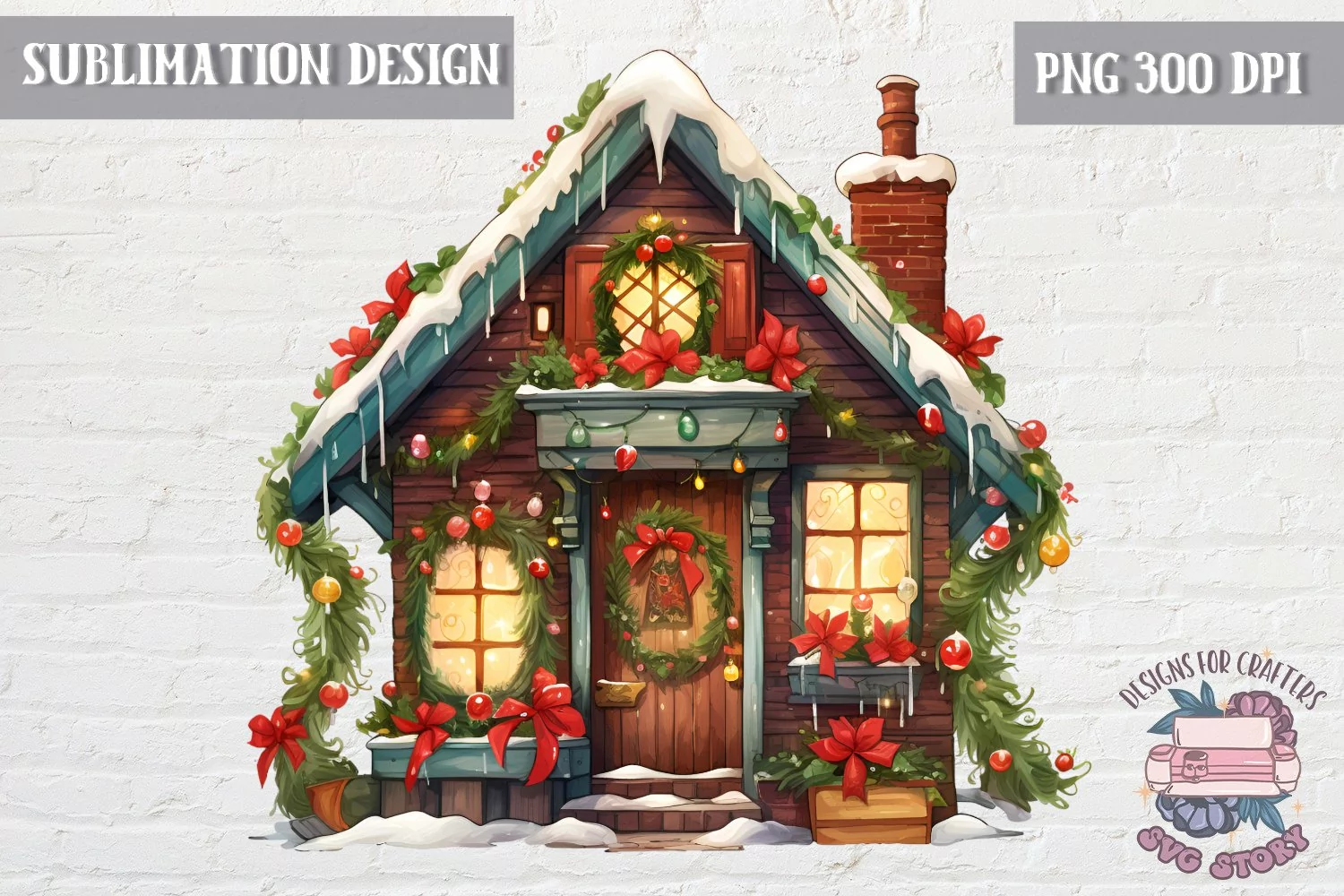 Christmas house cute Decorated Tree Sublimation Design product image 1
