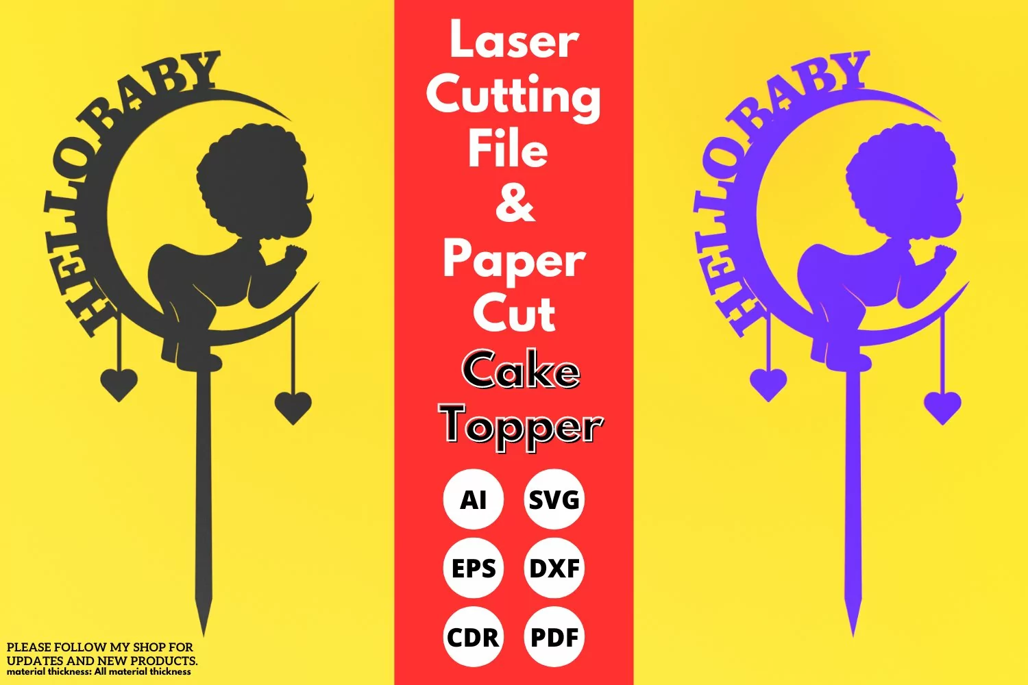 Hello Baby Birthday Cake Topper, Paper Cutting, svg laser product image 1
