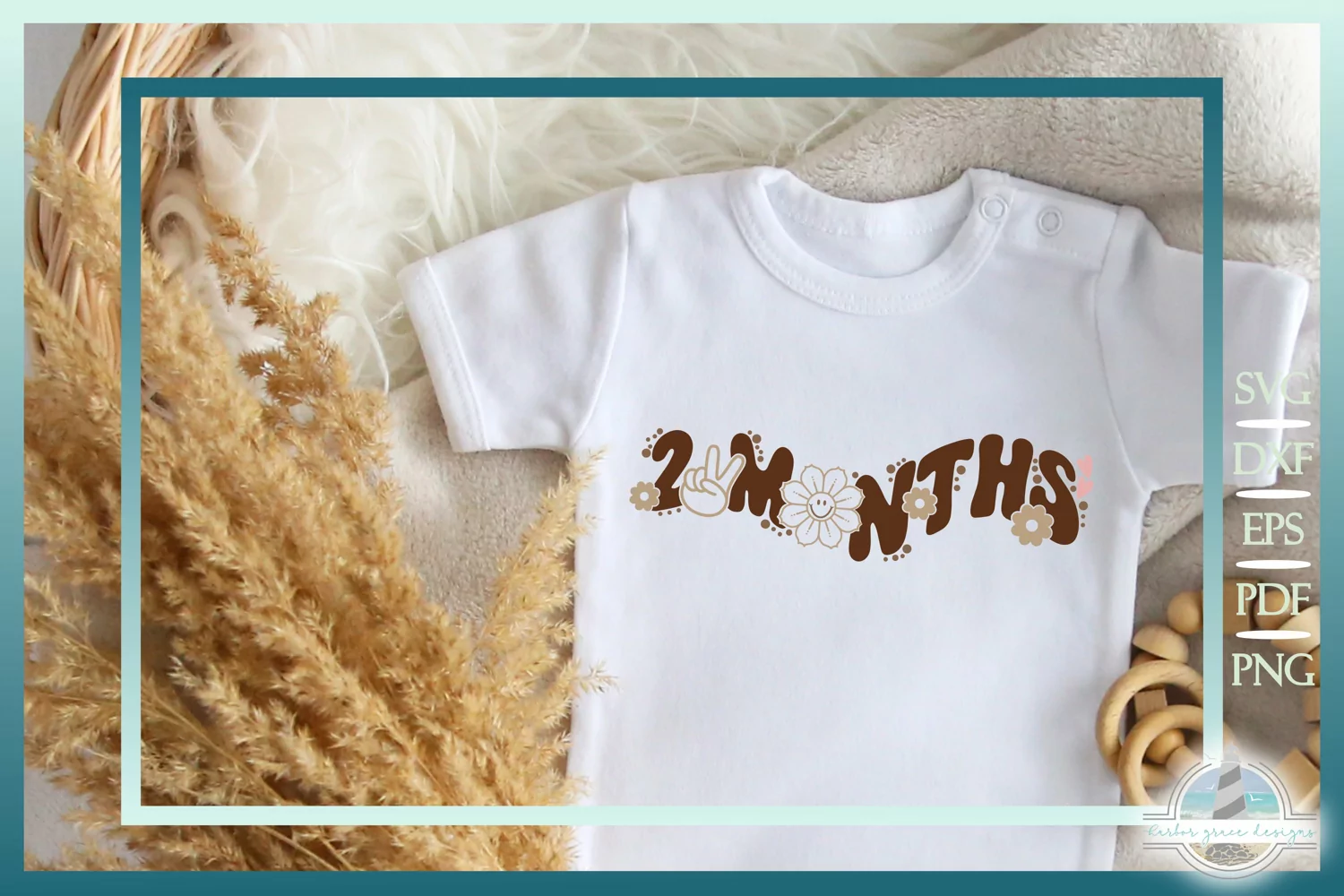 This lising includes the 'Baby 2 Month Milestone SVG - Wavy Text SVG - One Month SVG' - an original design by Harbor Grace Designs. Files from HGD can be used with Cricut, Silhouette and other cutting machines.
