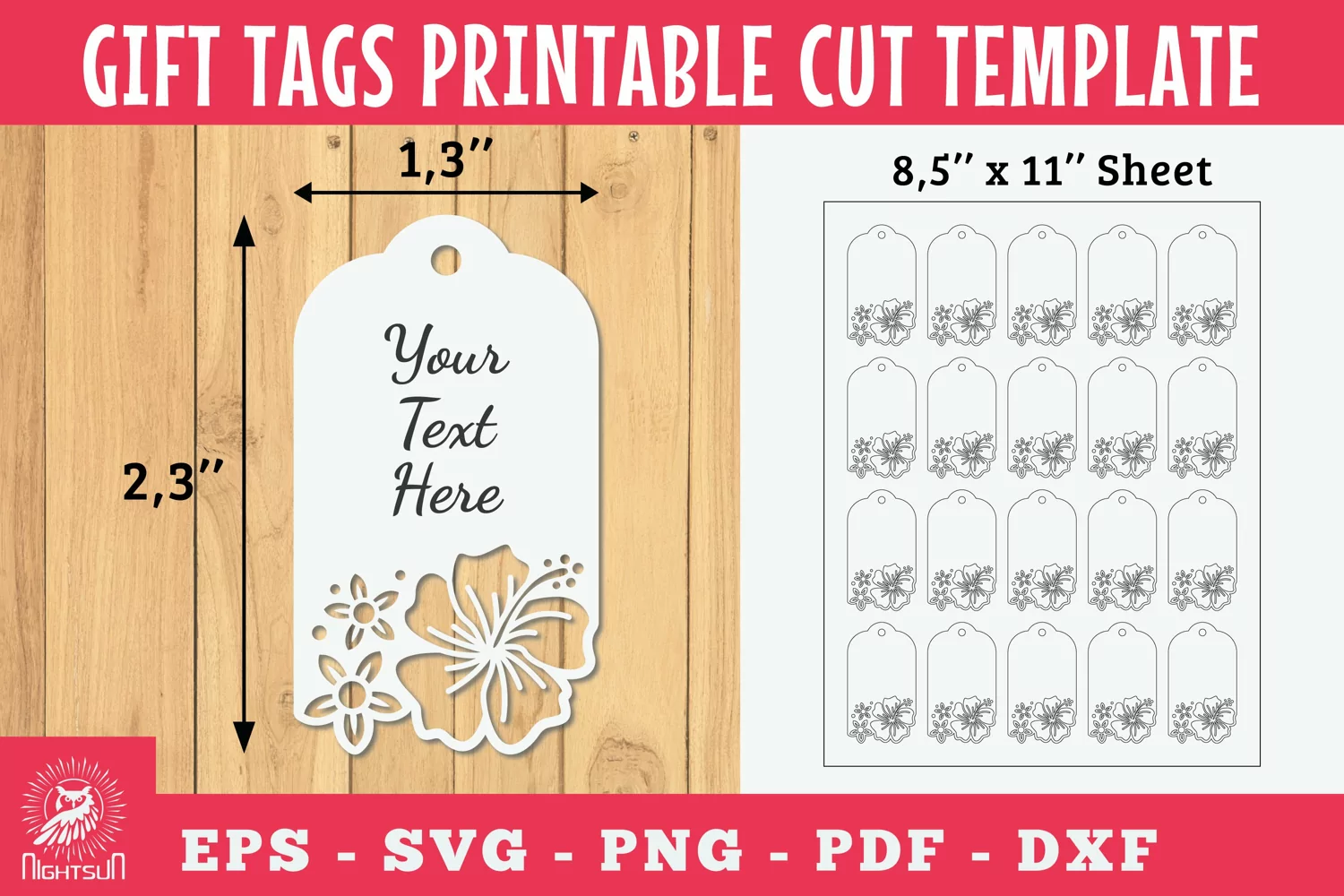 Hibiscus Flower Gift Tags Printable Cut product image 1