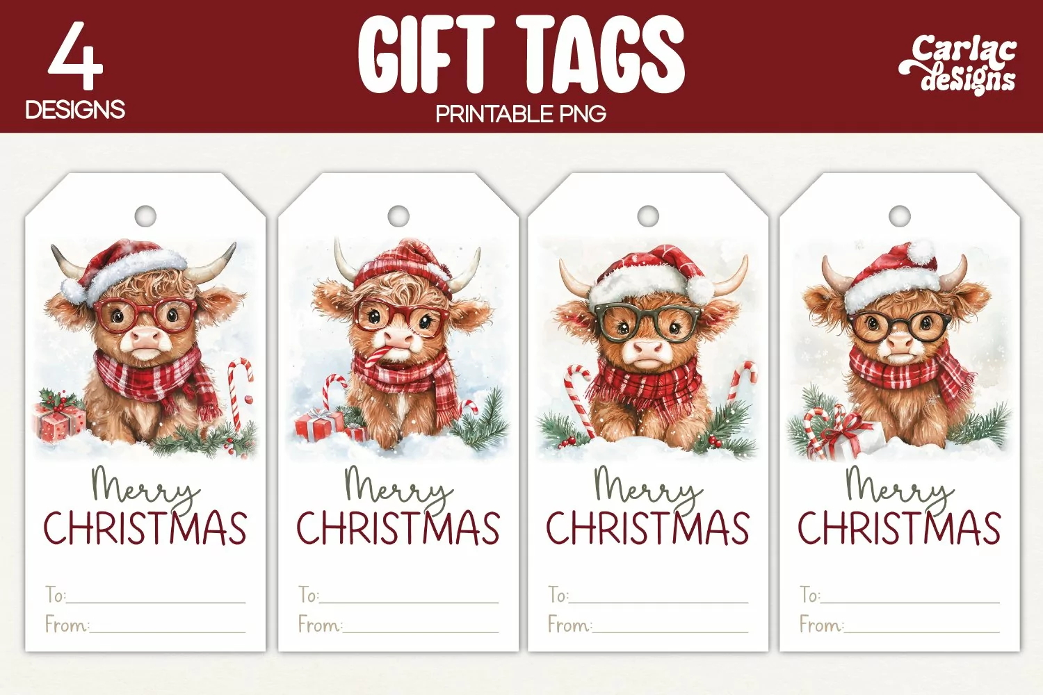 highland cow gift tags