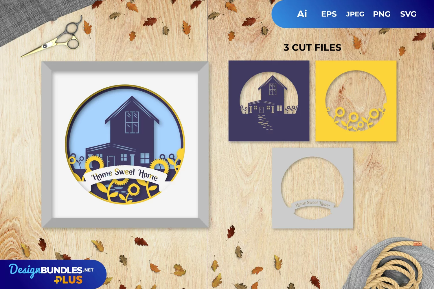 House Surrounded by Sunflower 3D Shadow Box Layered Papercut product image 1