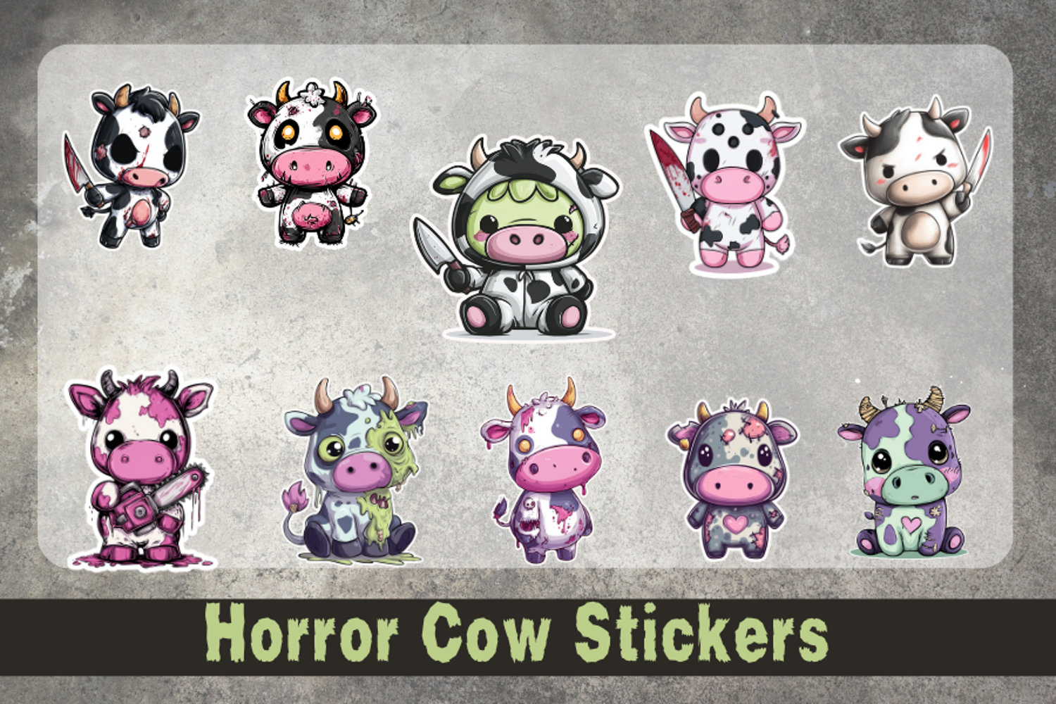 Horror/Zombie Cow Stickers 10 Transparent Stickers PNG product image 1