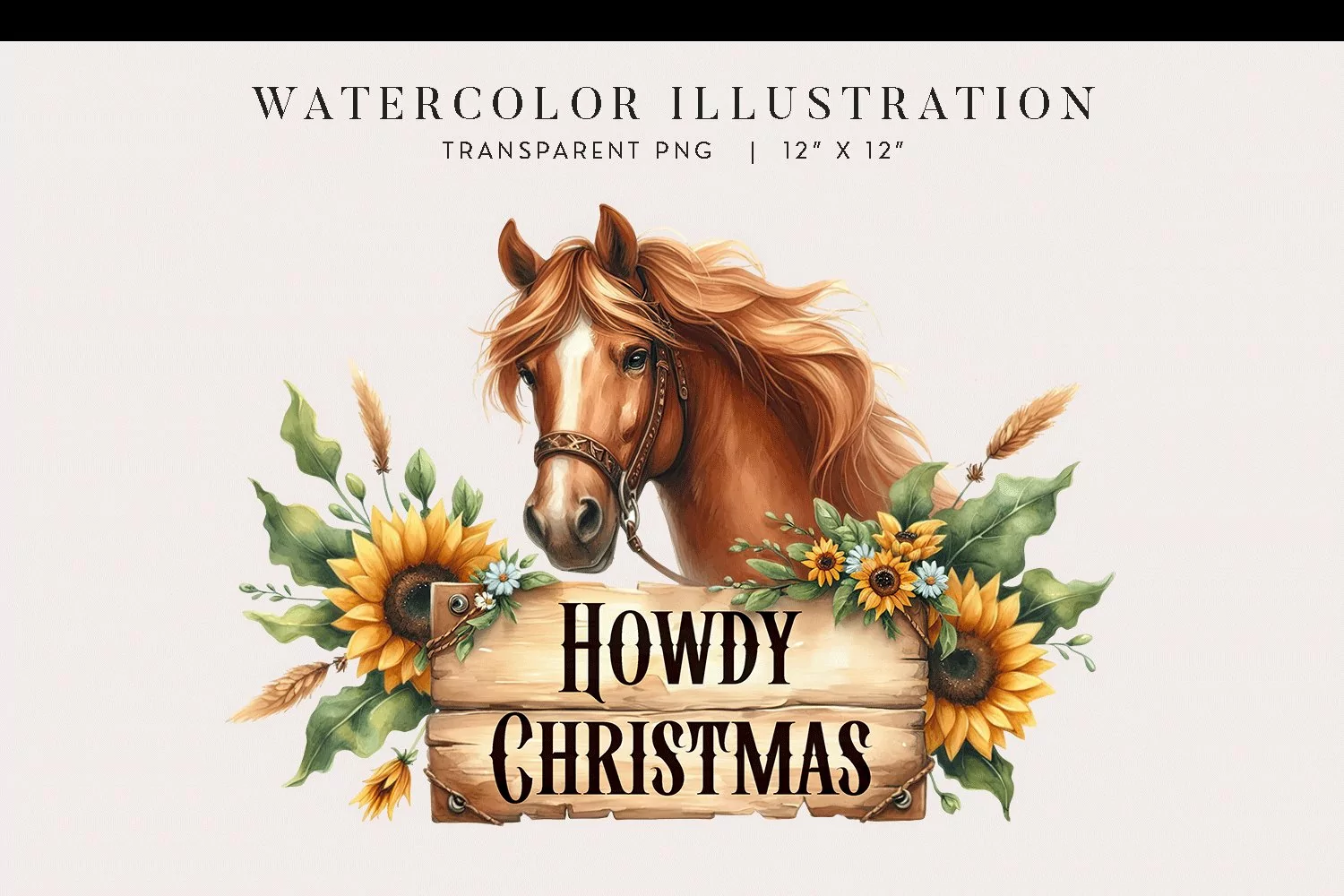 Howdy Christmas Watercolor Horse Clipart product image 1