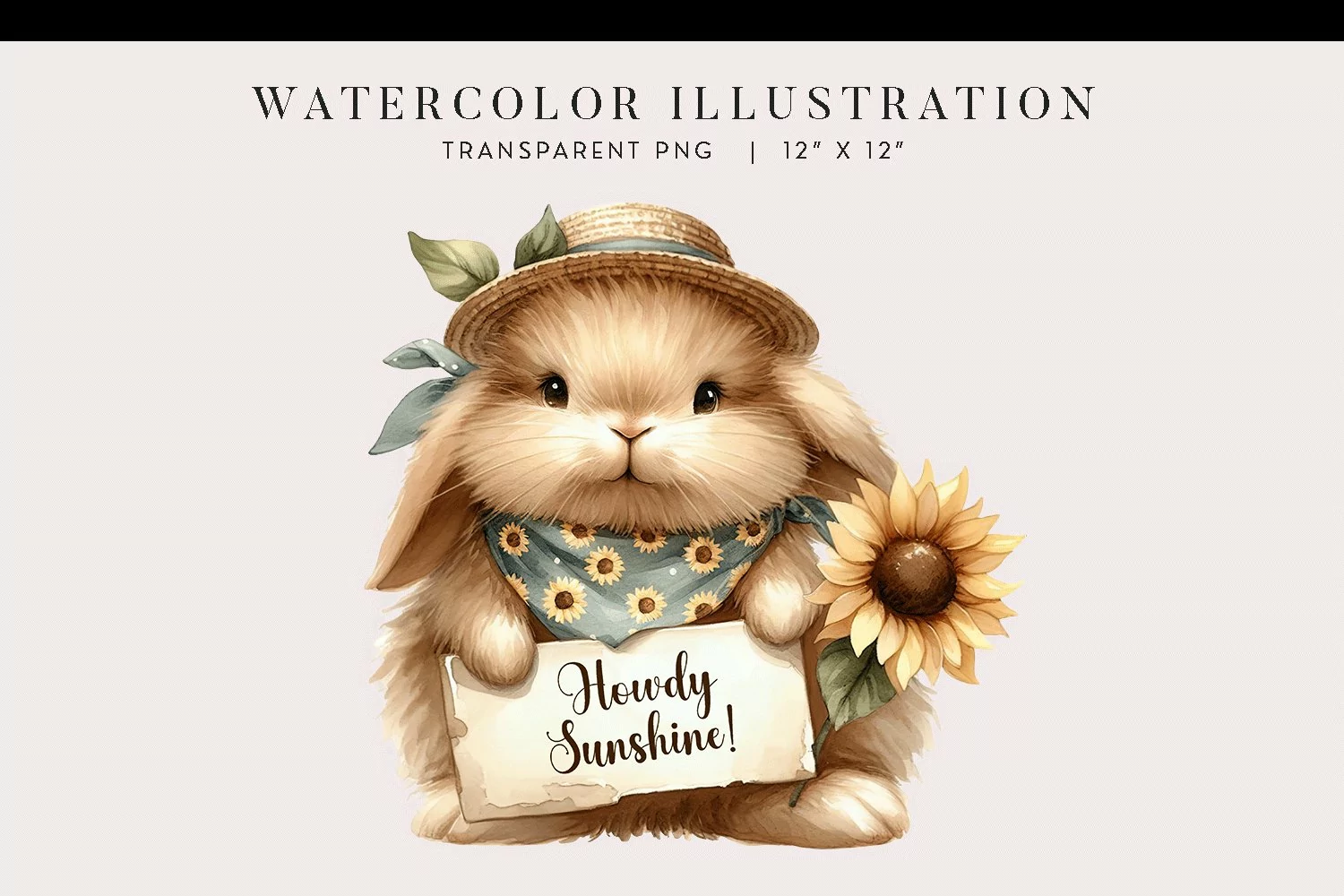 Howdy Sunshine Watercolor Bunny Clipart product image 1