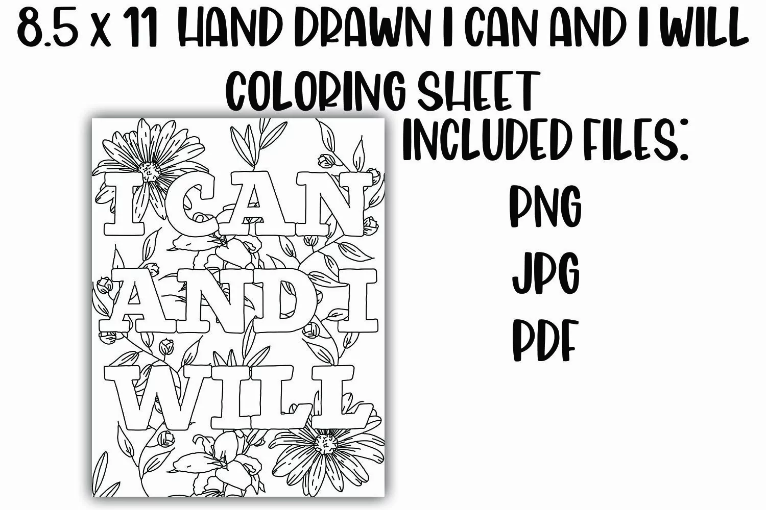 I Can and I Will Positive Floral Coloring Sheet product image 1
