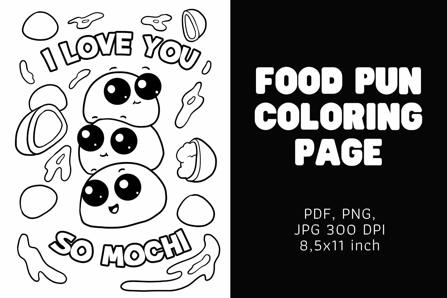 kawaii lovely mochi coloring page for kids or adult