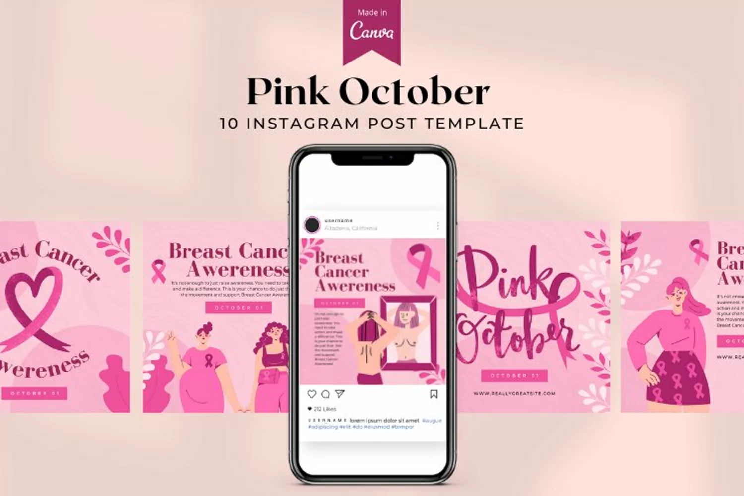 Pink October Instagram Post Canva Template product image 1