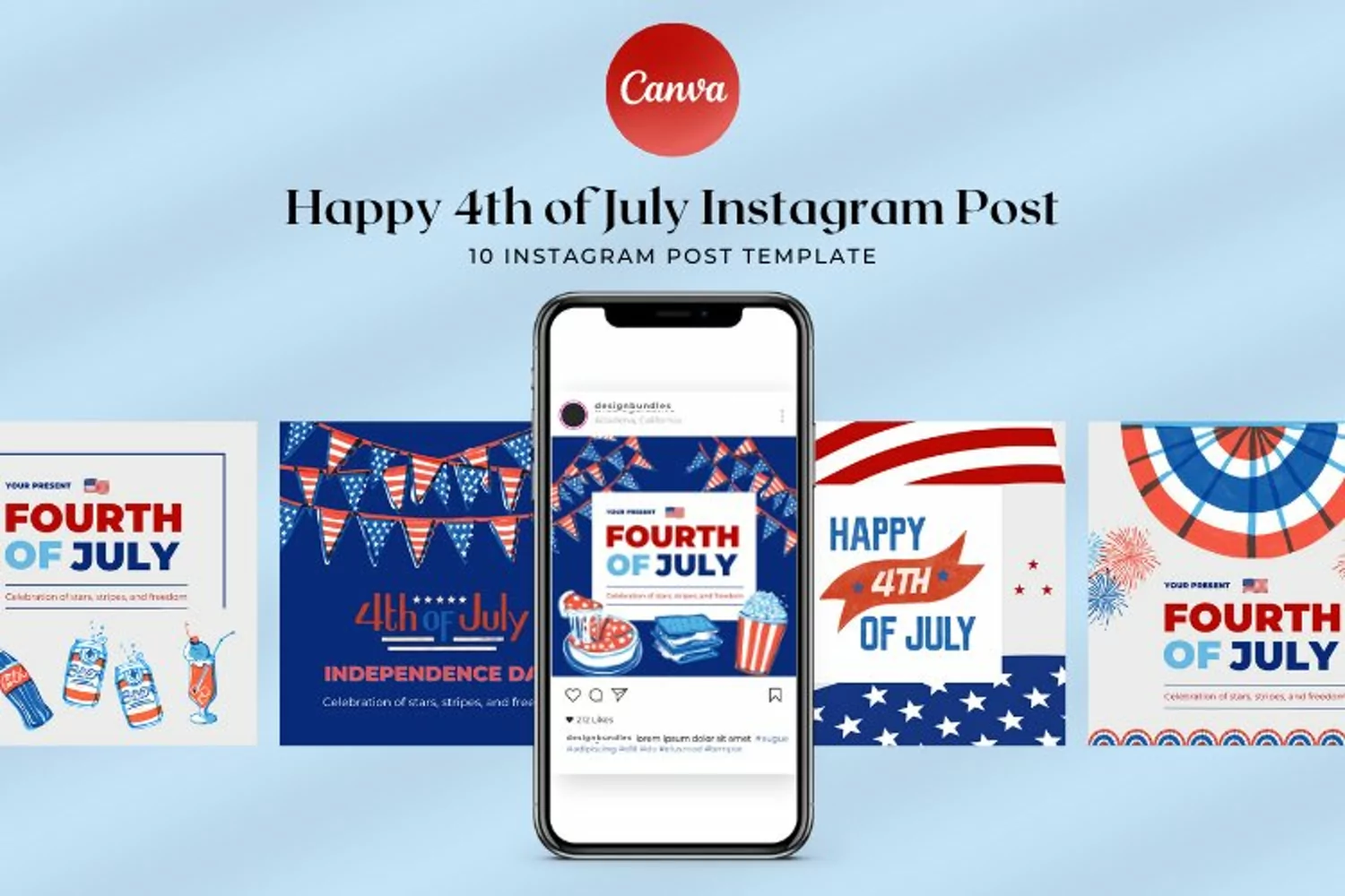 Happy 4th of July Instagram Post Canva Template product image 1