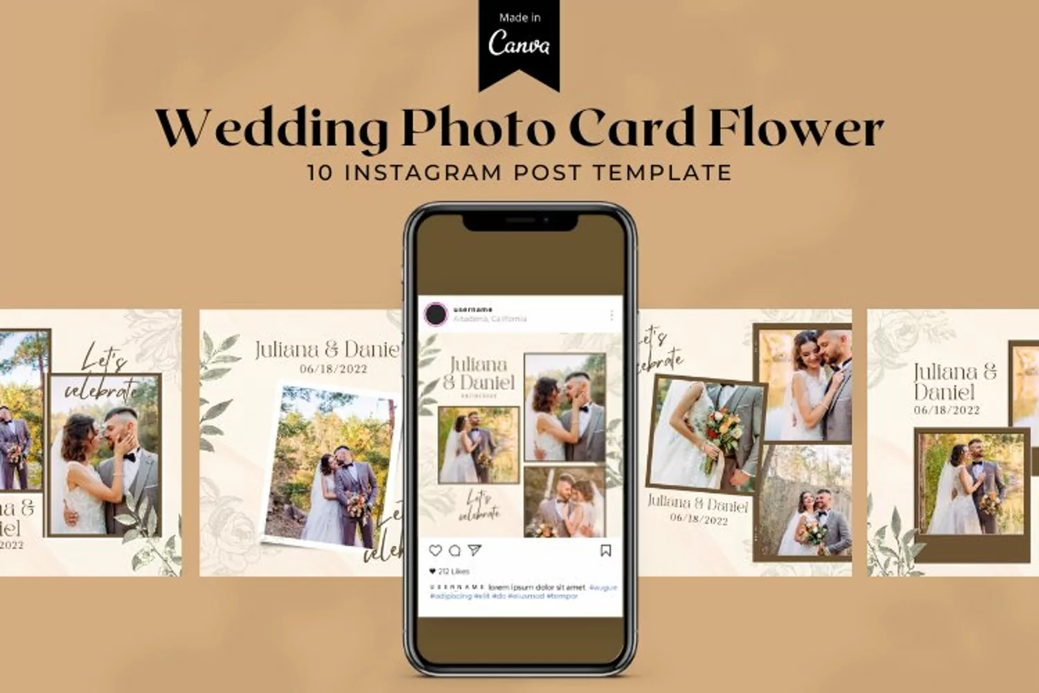 Wedding Photo Card Flower Instagram Post Canva Template product image 1