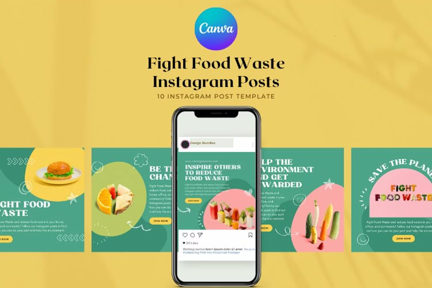 Fight Food Waste Instagram Posts Canva Template product image 1