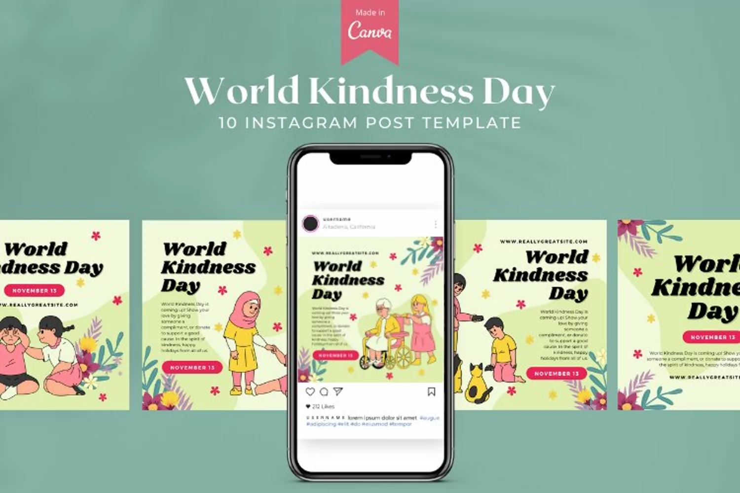 World Kindness Day Instagram Canva Template product image 1