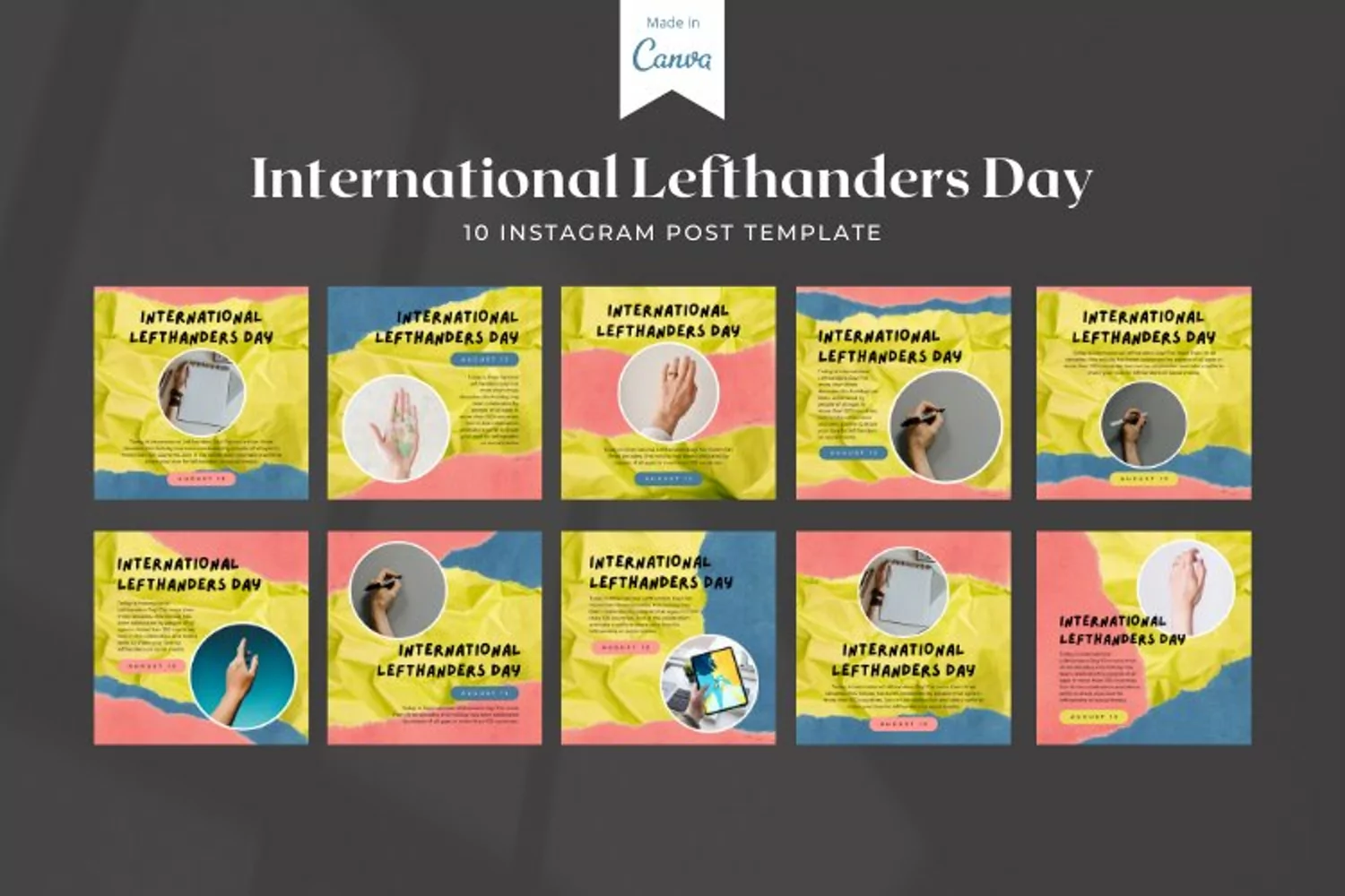 International Lefthanders Day Instagram Post Canva Template product image 1