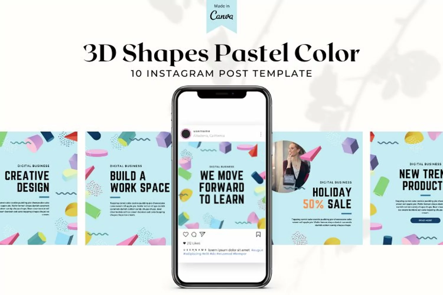 3D Shapes Pastel Color Instagram Carousel, Canva Templates product image 1