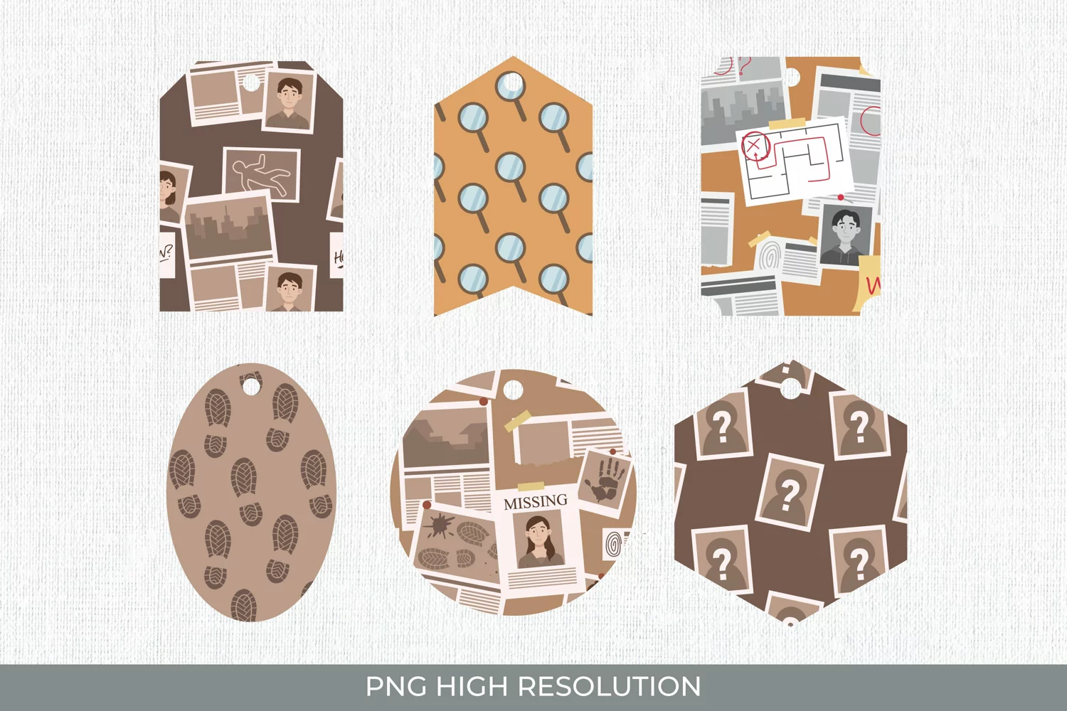 Investigation Stuff Patterned Shaped Tags product image 1