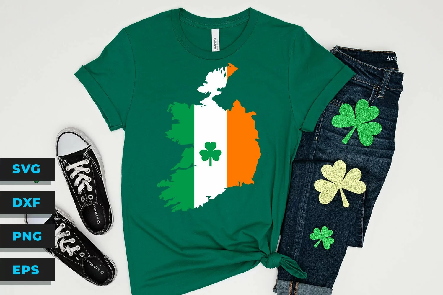 Republic of Ireland with Irish Flag Stripes and Shamrock SVG product image 1