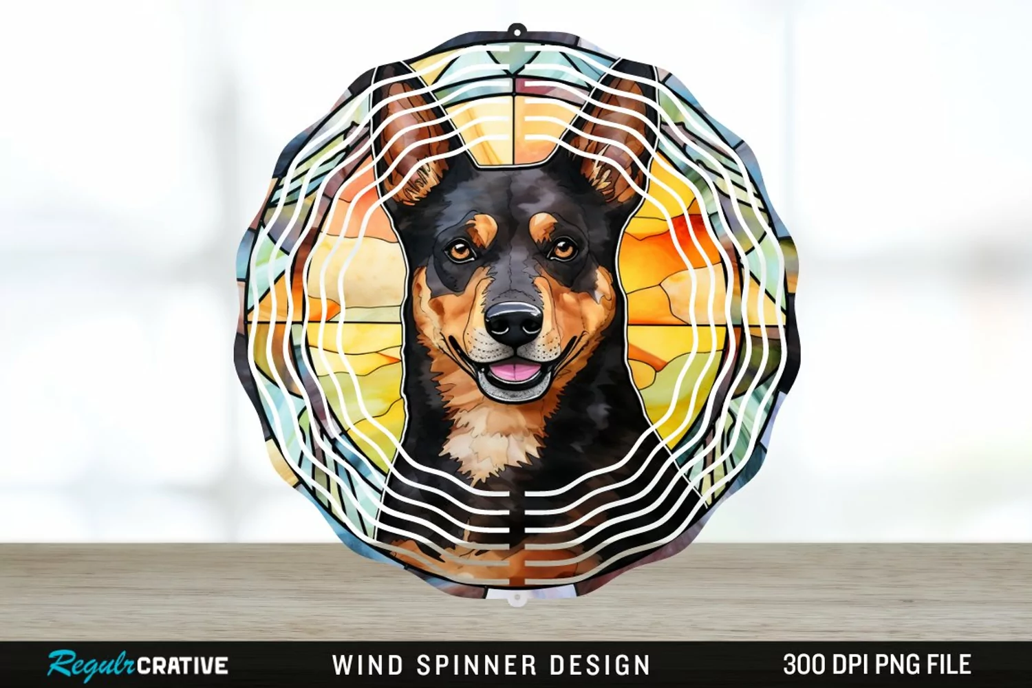 Japanese Watercolor Australian Kelpie Dog Wind Spinner PNG product image 1