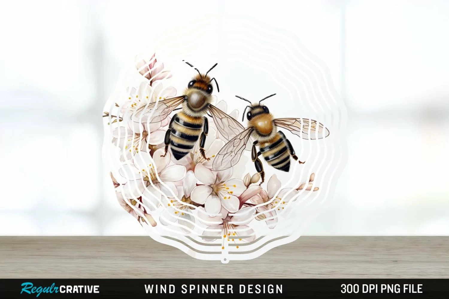 Japanese Watercolor Bees Wind Spinner Sublimation Design PNG product image 1
