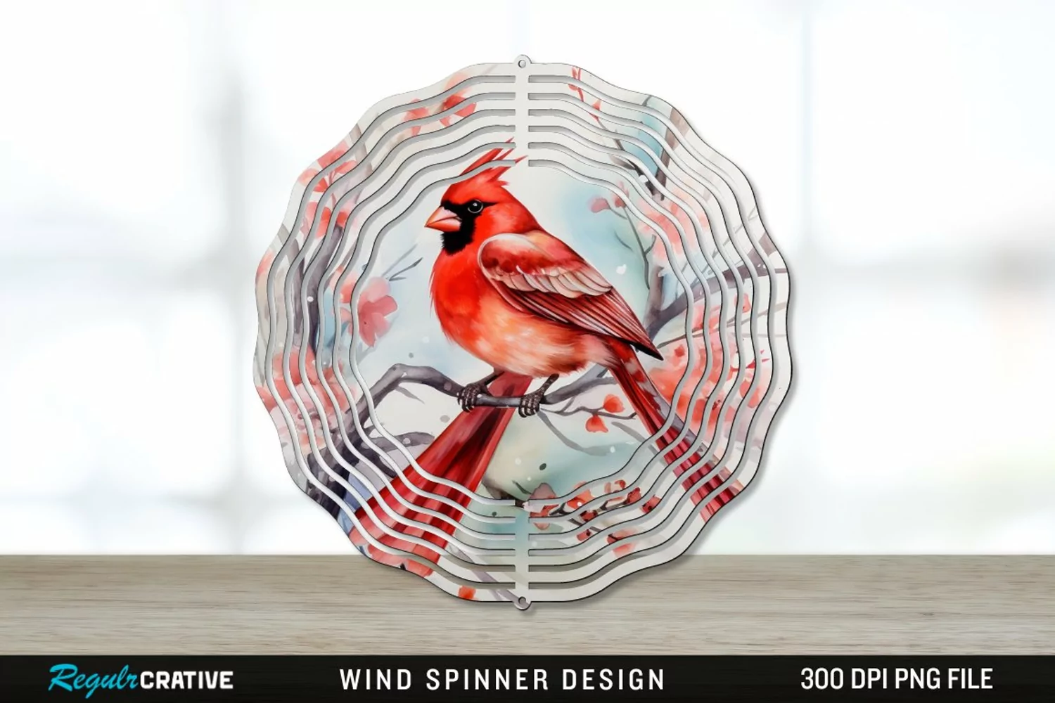 Japanese Watercolor Cardinal Bird Wind Spinner Sublimation product image 1