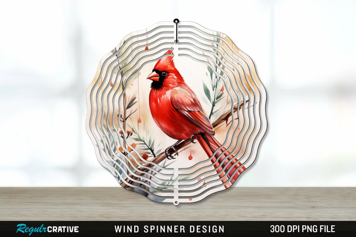 Japanese Watercolor Cardinal Bird Wind Spinner Sublimation product image 1