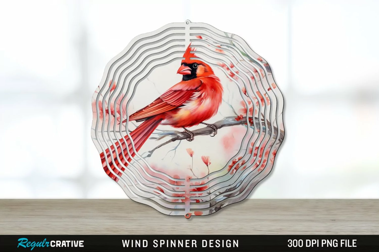Japanese Watercolor Cardinal Bird Wind Spinner Sublimation product image 1