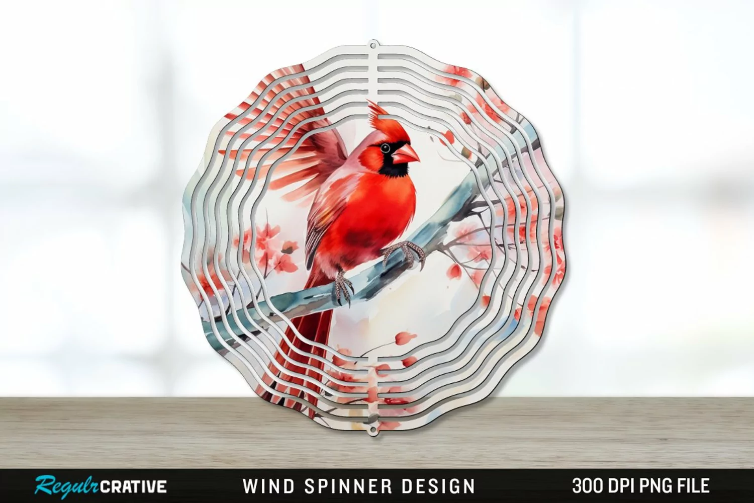 Japanese Watercolor Cardinal Bird Wind Spinner Sublimation product image 1