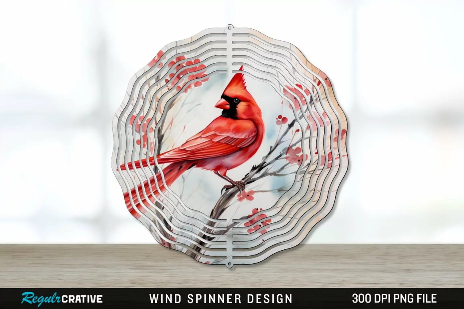 Japanese Watercolor Cardinal Bird Wind Spinner Sublimation product image 1