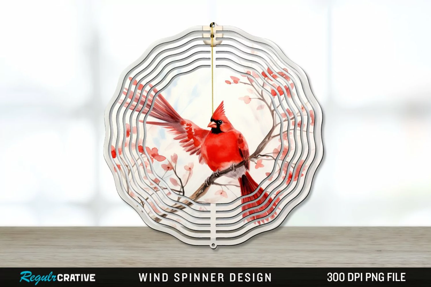 Japanese Watercolor Cardinal Bird Wind Spinner Sublimation product image 1