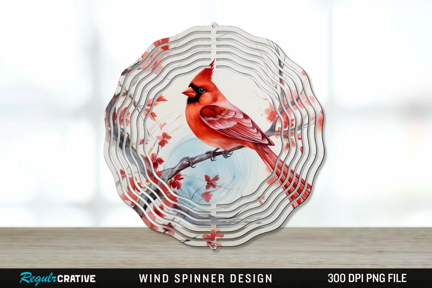 Japanese Watercolor Cardinal Bird Wind Spinner Sublimation product image 1
