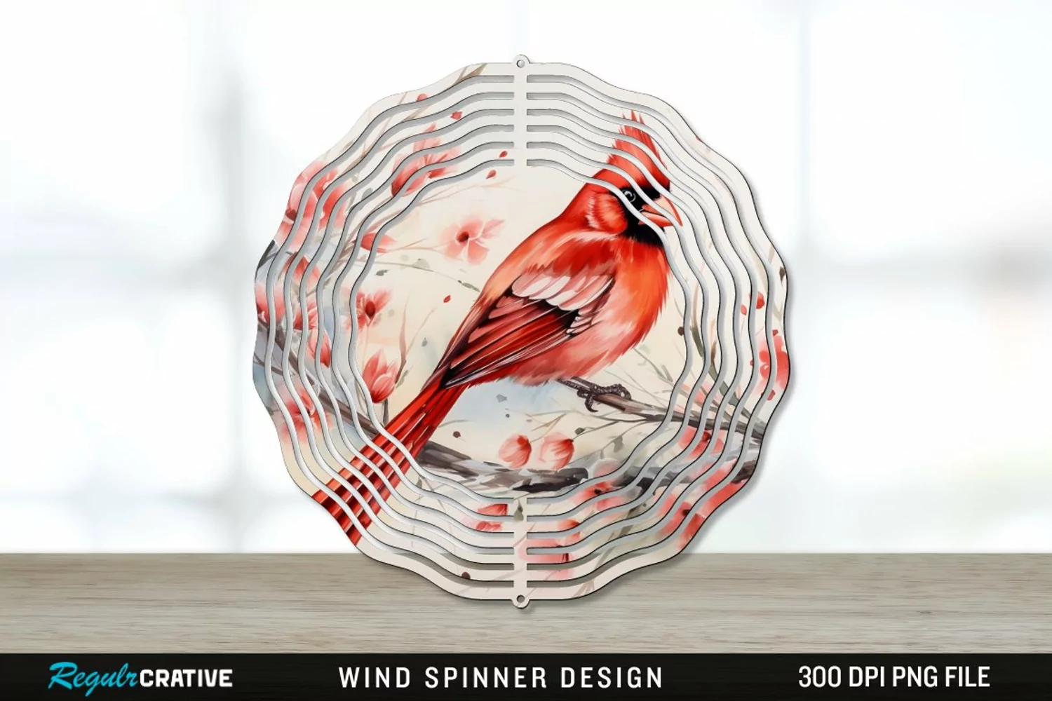 Japanese Watercolor Cardinal Bird Wind Spinner Sublimation product image 1