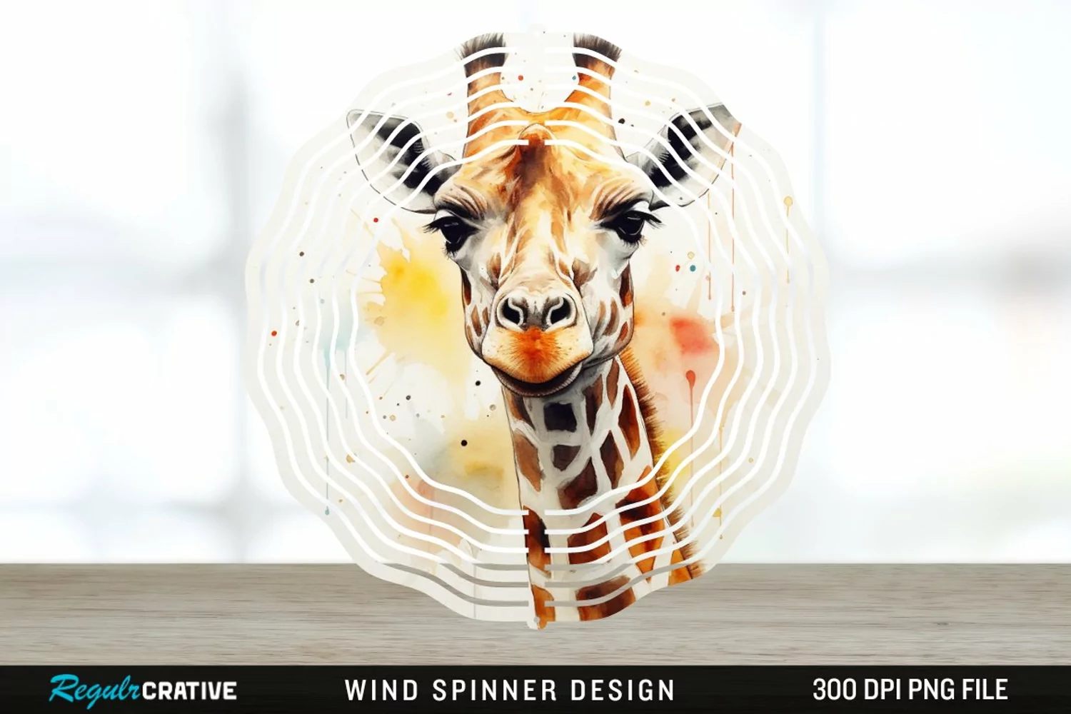 Japanese Watercolor Giraffe Wind Spinner Sublimation PNG product image 1