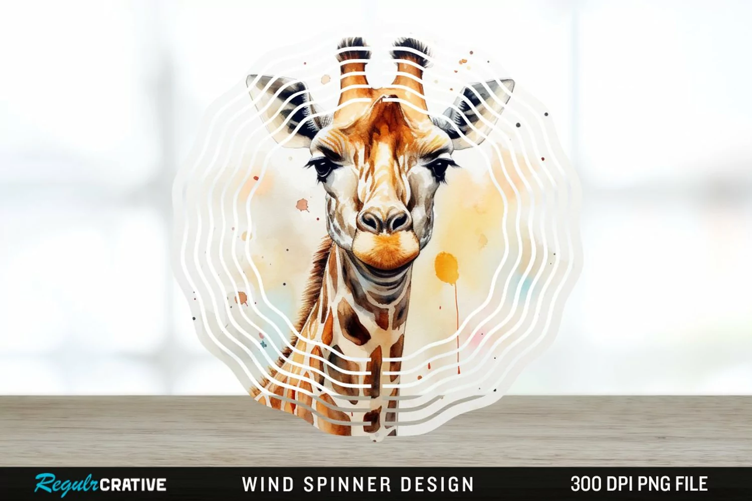 Japanese Watercolor Giraffe Wind Spinner Sublimation PNG product image 1
