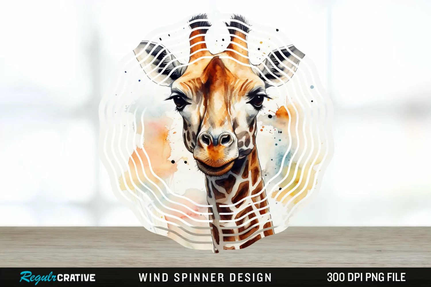 Japanese Watercolor Giraffe Wind Spinner Sublimation PNG product image 1