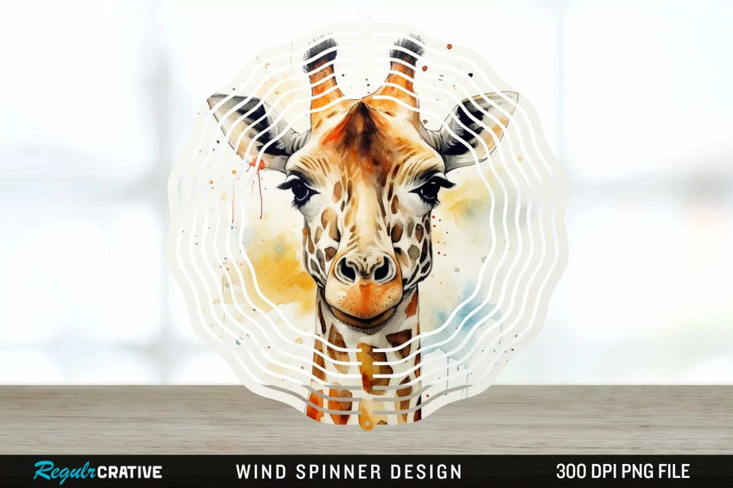 Japanese Watercolor Giraffe Wind Spinner Sublimation PNG product image 1