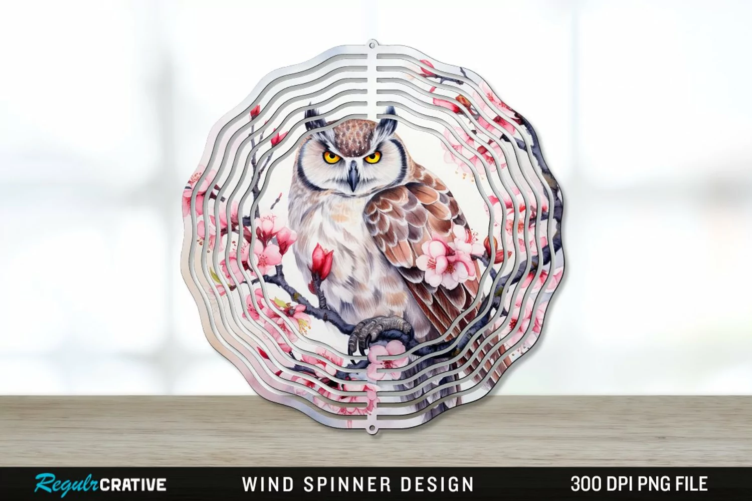 Japanese Watercolor Owl Wind Spinner Sublimation PNG Design product image 1