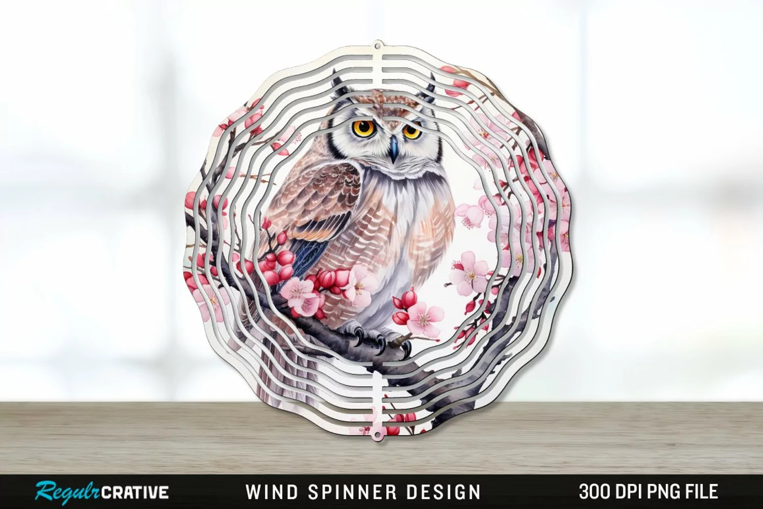 Japanese Watercolor Owl Wind Spinner Sublimation PNG Design product image 1