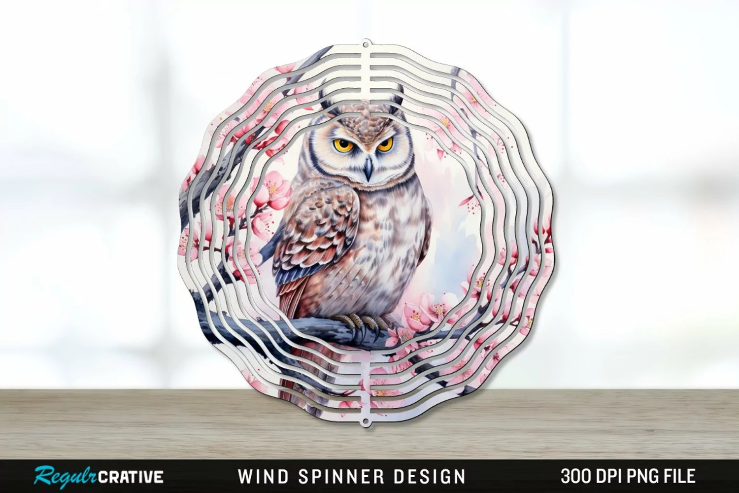 Japanese Watercolor Owl Wind Spinner Sublimation PNG Design product image 1