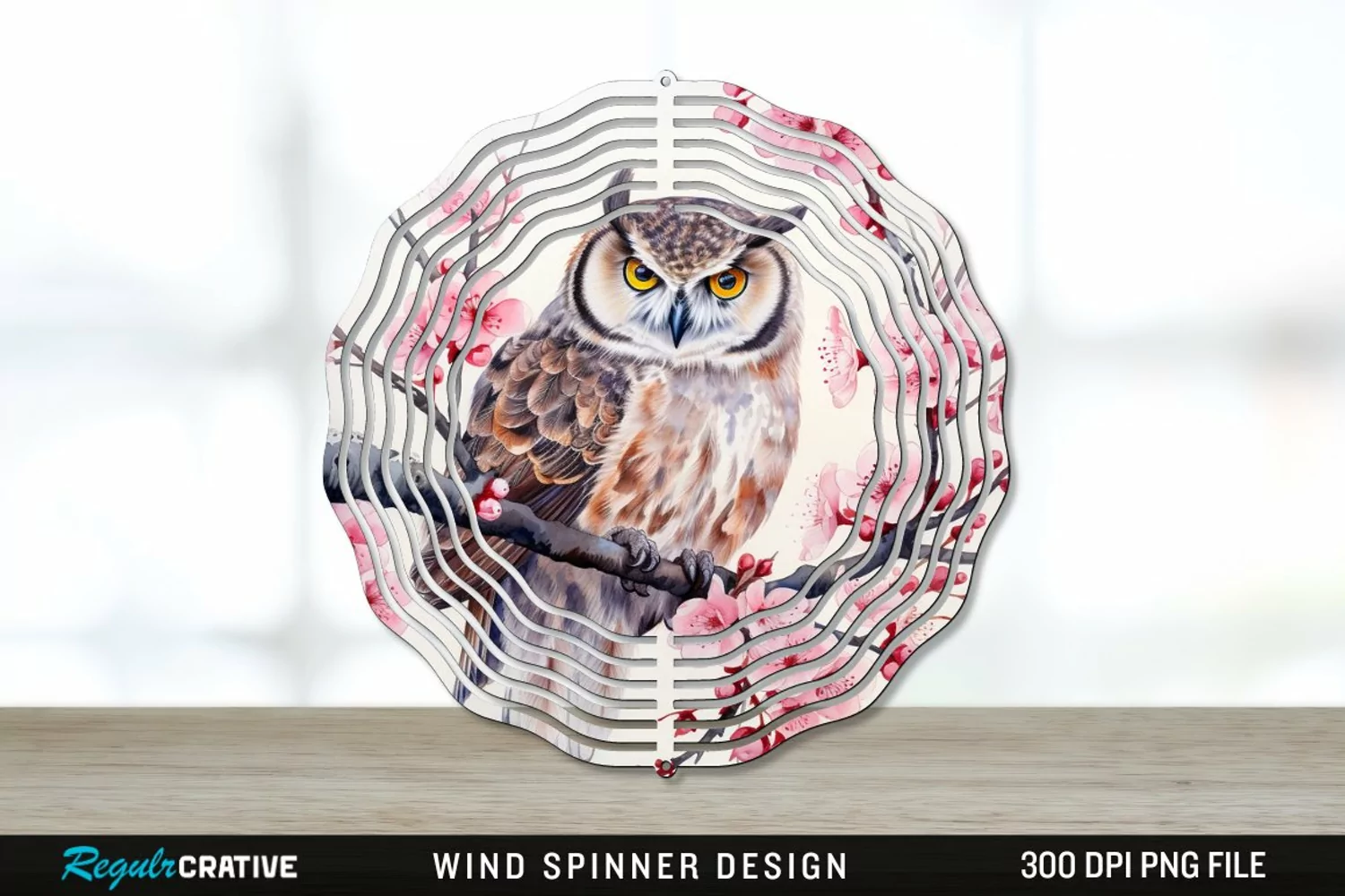 Japanese Watercolor Owl Wind Spinner Sublimation PNG Design product image 1