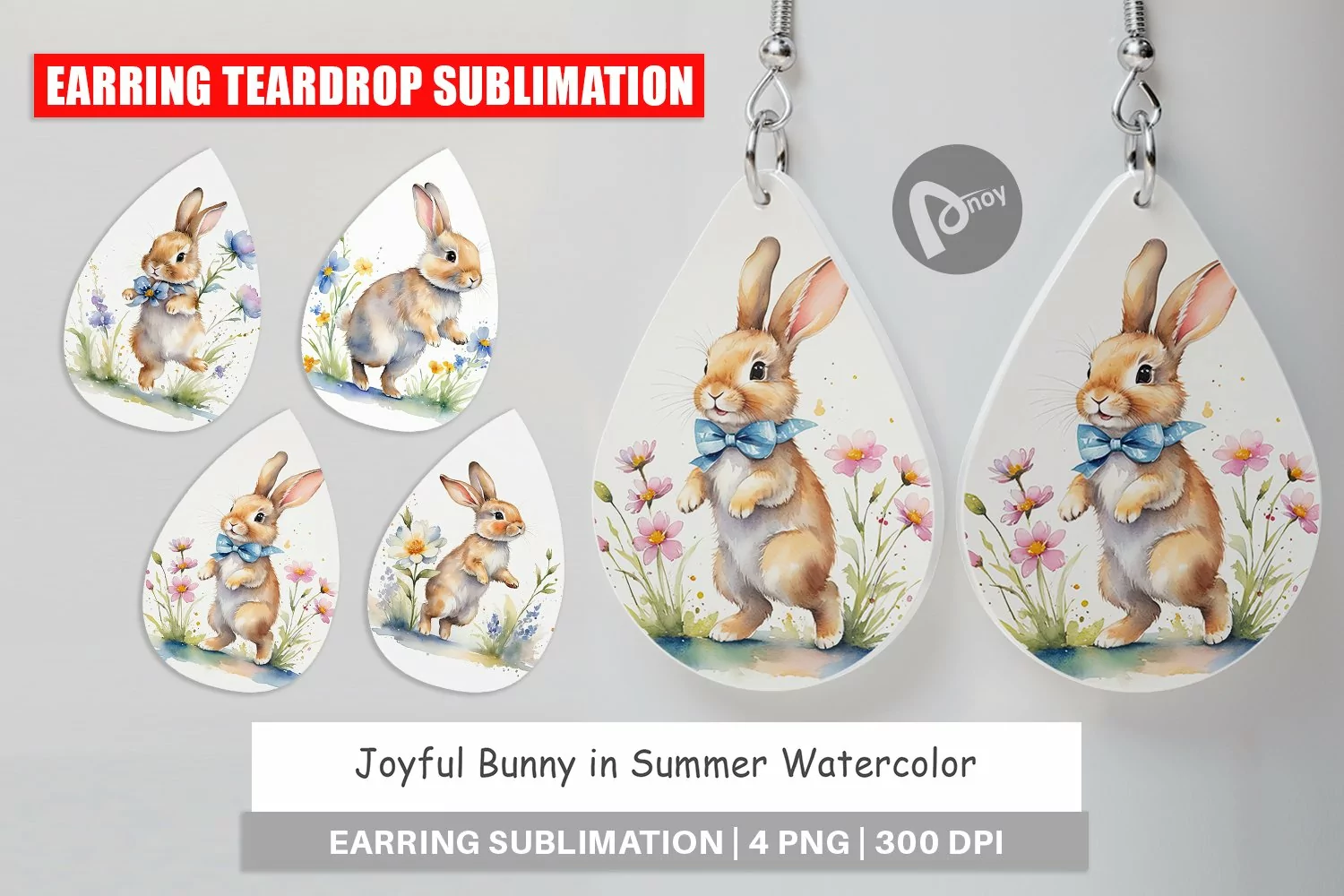 Earring Teardrop Bunny in Summer Watercolor product image 1